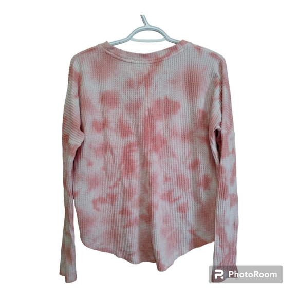 💚 AEROPOSTALE Tie Dye Waffle Knit V-Neck Long Sleeve Blouse Size Small - Picture 2 of 6